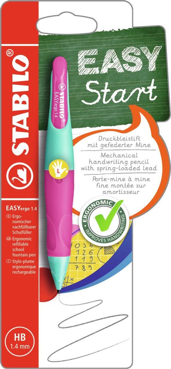 Stabilo Vulpotlood Easy Ergo Turkoois/ Voor Linkshandigen Blister Met 1 Stuk - Roze