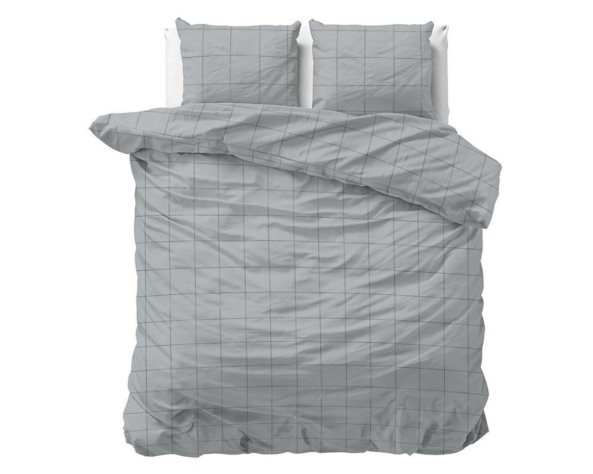 Dreamhouse Deep Check Dekbedovertrek - 2-persoons (200x200/220 Cm + 2 Slopen) - Katoen Satijn - Grey - Grijs