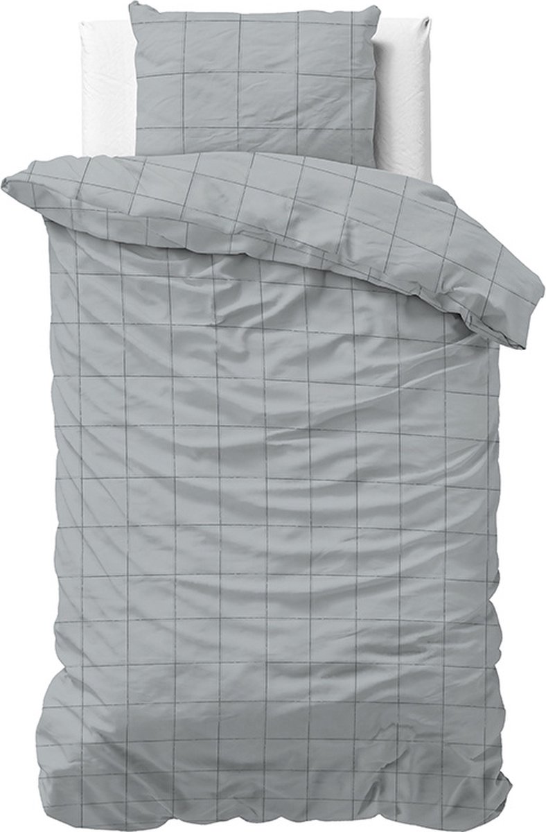 Dreamhouse Deep Check Dekbedovertrek - 2-persoons (200x200/220 Cm + 2 Slopen) - Katoen Satijn - Grey - Grijs
