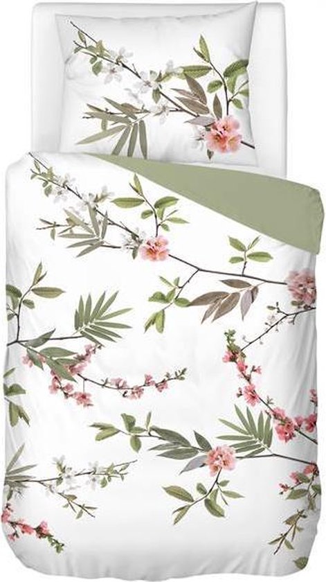 Snoozing Spring Branch Flanel Dekbedovertrek - 1-persoons (140x200/220 Cm + 1 Sloop) - Flanel - - Groen