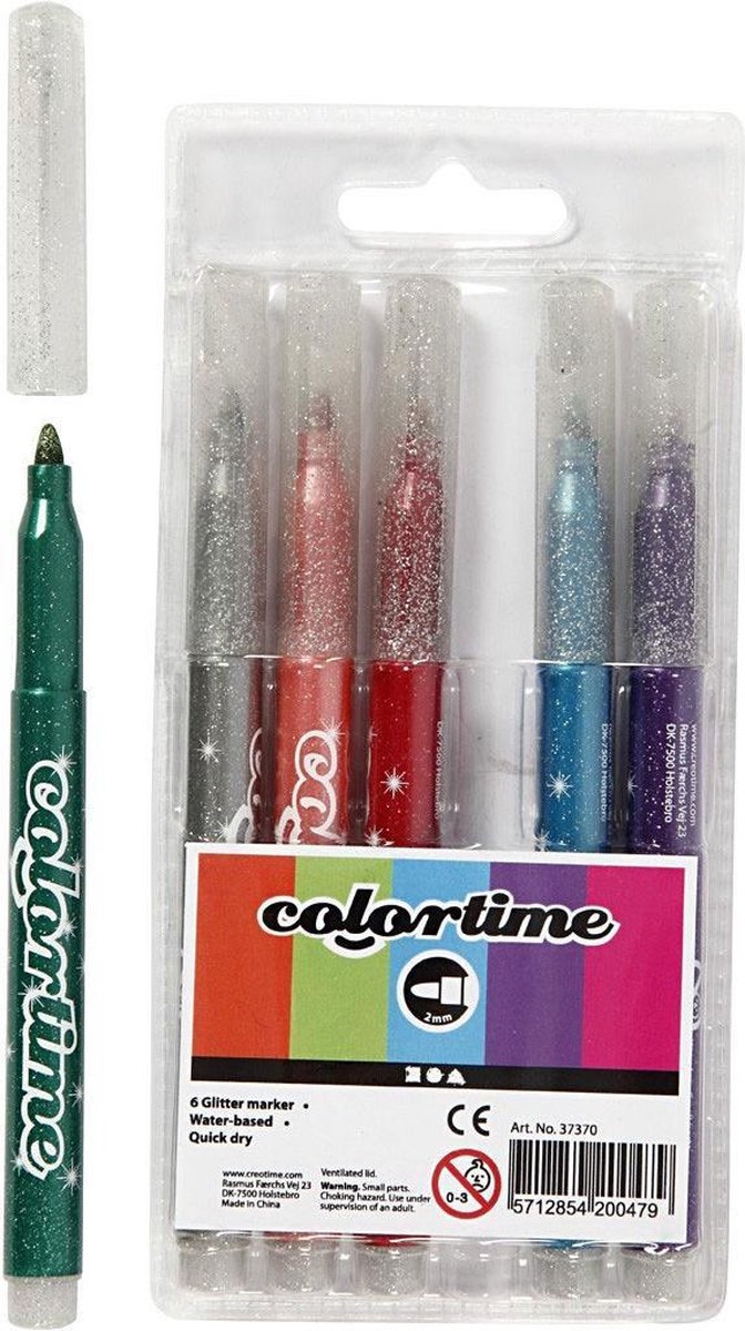Colortime Glitterstiften Lijndikte 4,2 Mm Multicolor 6 Stuks