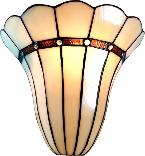 Clayre & Eef Wandlamp Tiffany 28*18*33 Cm E27/max 1*60w Creme Ijzer / Glas Art Deco Lumilamp 5ll-6015 - Beige