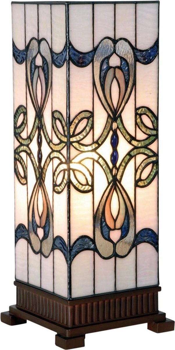 Clayre & Eef Tafellamp Tiffany 18*18*45 Cm E27/max 1*40w Meerkleurig Glas In Lood Art Deco Lumilamp 5ll-9911