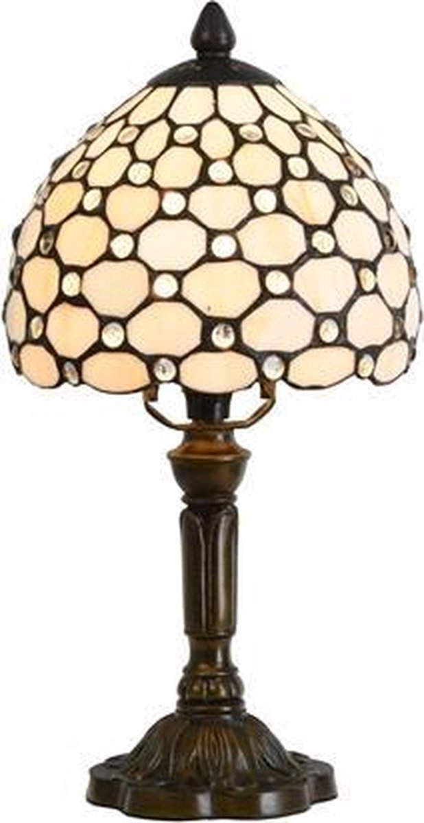 Clayre & Eef Tafellamp Tiffany Compleet ø 21x38 Cm E14/max. 40 W -, Roze - Ijzer, Glas, Kunststof - Bruin