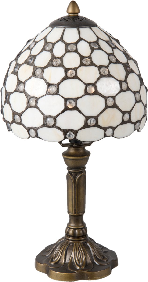 Clayre & Eef Tafellamp Tiffany Compleet ø 21x38 Cm E14/max. 40 W -, Roze - Ijzer, Glas, Kunststof - Bruin