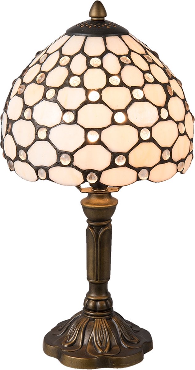 Clayre & Eef Tafellamp Tiffany Compleet ø 21x38 Cm E14/max. 40 W -, Roze - Ijzer, Glas, Kunststof - Bruin