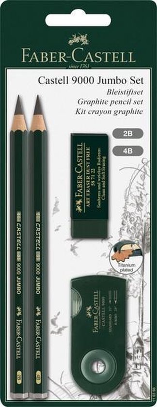 Faber Castell Potloodset Faber-castell 9000 Jumbo 2b, 4b, Gum, En Sljiper