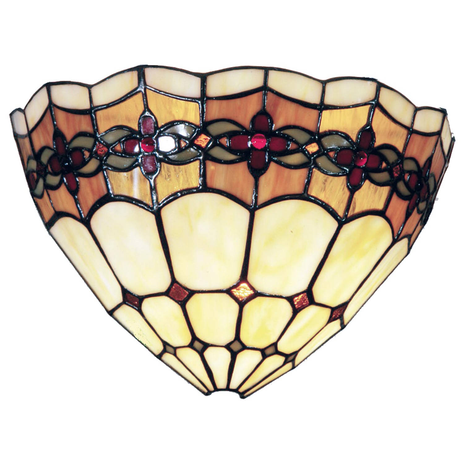 Clayre & Eef Wandlamp Tiffany Compleet 30x14x20 Cm 1x E14 Max 40w. -, Multi Colour - Ijzer, Glas - Oranje