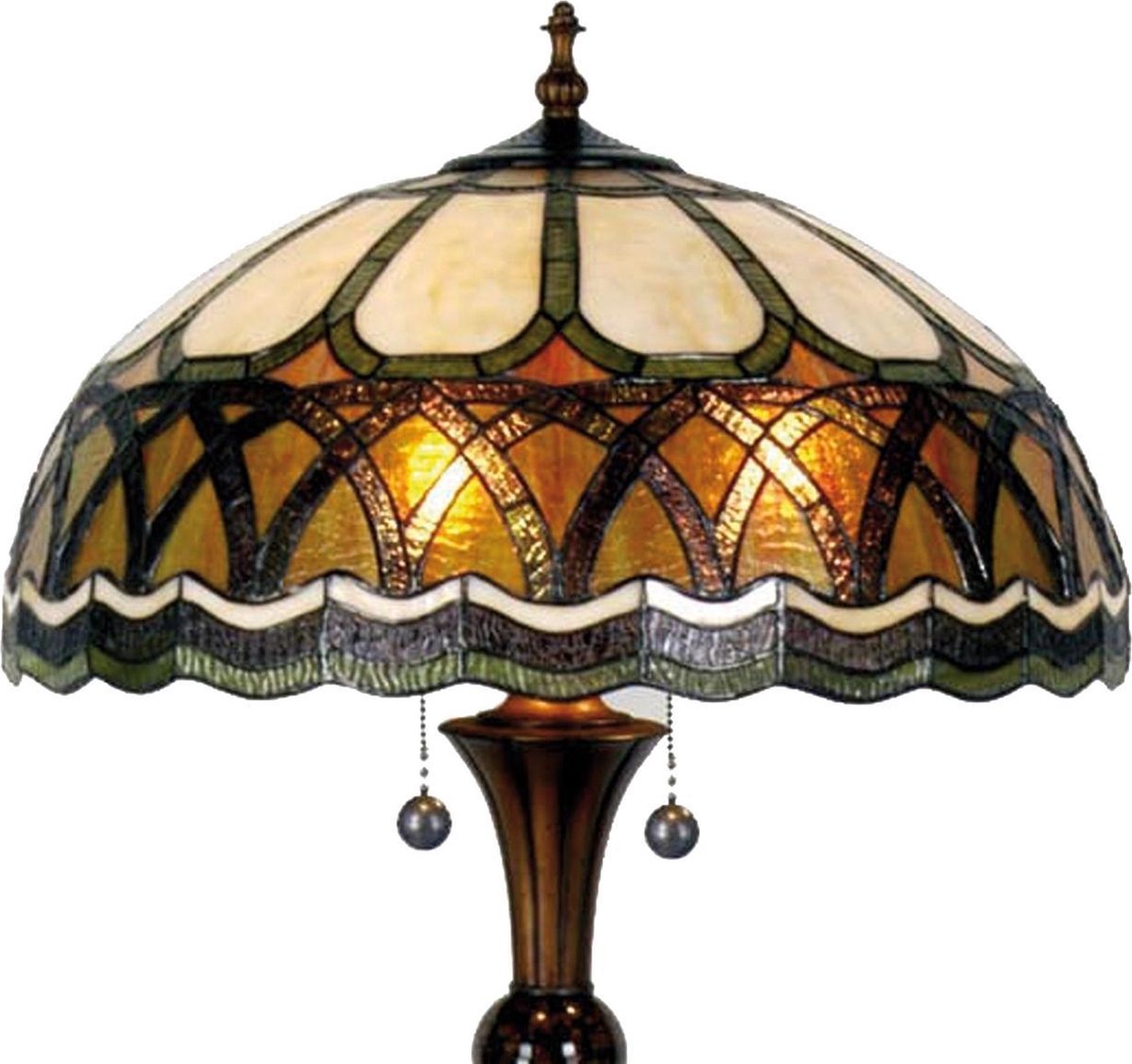 Clayre & Eef Vloerlamp Met Tiffany Kap Gebogen Motief Compleet 164 X ø 56 Cm,, Groen, Geel - Ijzer, Glas - Bruin
