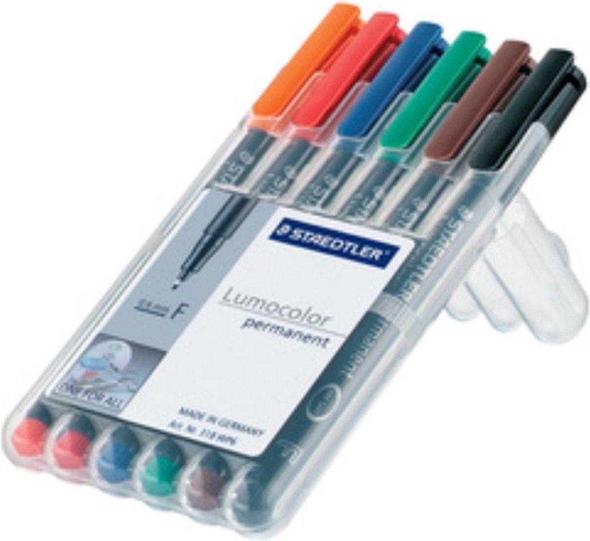 Staedtler Ohp-marker Lumocolor Permanent Geassorteerde Kleuren, Box Met 6 Stuks, Fijn 0,6 Mm