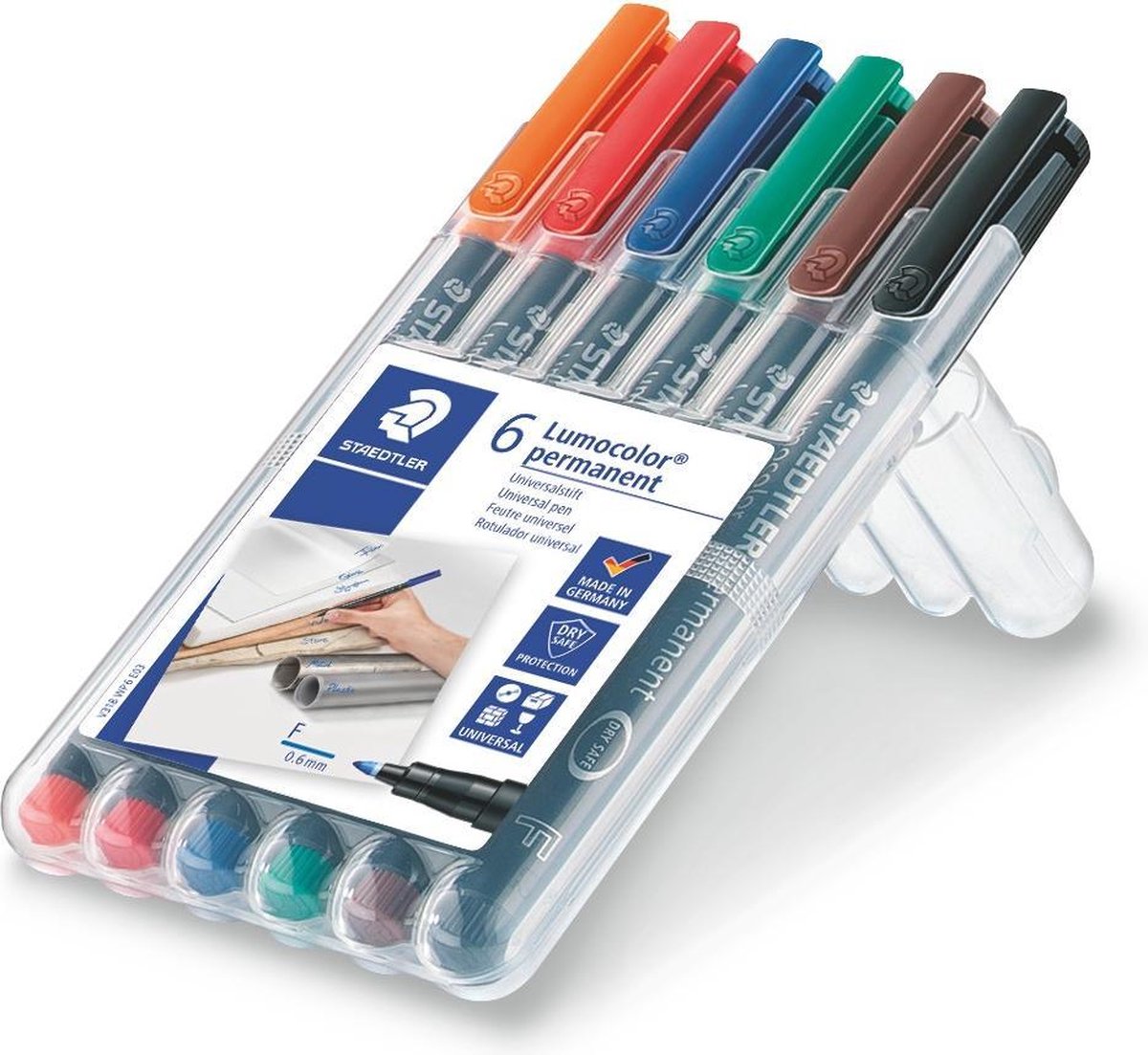 Staedtler Ohp-marker Lumocolor Permanent Geassorteerde Kleuren, Box Met 6 Stuks, Fijn 0,6 Mm