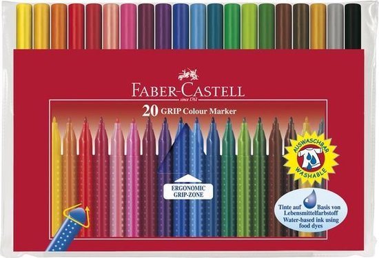 Faber Castell Viltstiften Grip Colour Etui 20 Stuks - Wit