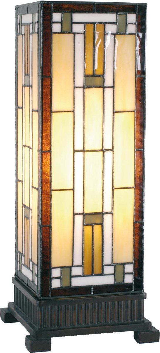 Clayre & Eef Tafellamp Tiffany 18*18*45 Cm E27/max 1*60w Glas In Lood Art Deco Lumilamp 5ll-5445 - Bruin