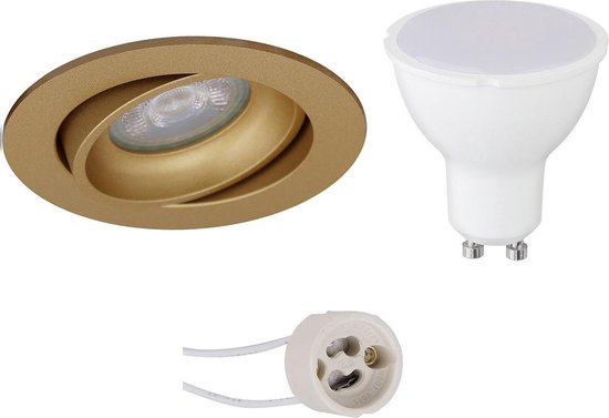 BES LED Led Spot Set - Pragmi Delton Pro - Gu10 Fitting - Inbouw Rond - Mat Goud - 4w - Warm 3000k - Kantelbaar - Ø82mm - Wit