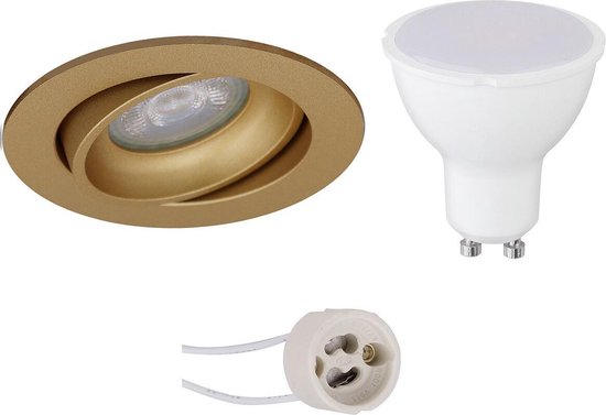 BES LED Led Spot Set - Pragmi Delton Pro - Gu10 Fitting - Inbouw Rond - Mat Goud - 6w - Warm 3000k - Kantelbaar - Ø82mm - Wit