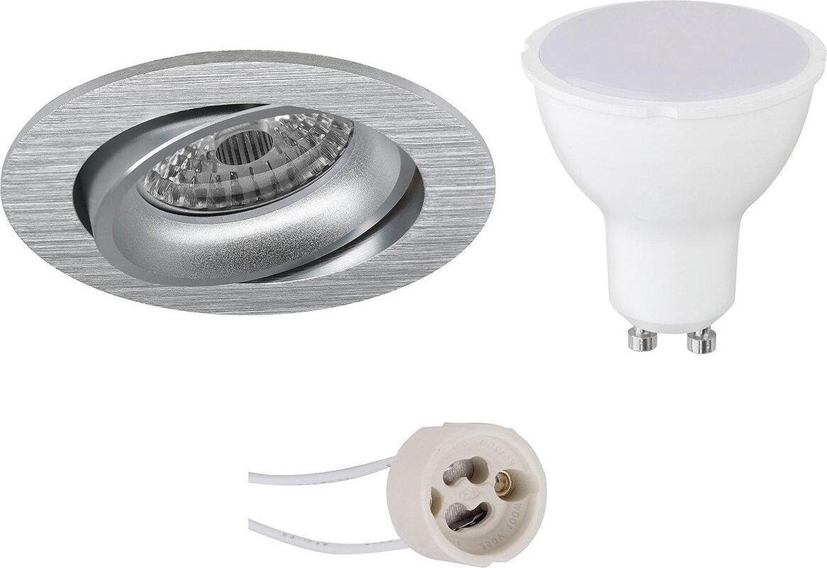 BES LED Led Spot Set - Pragmi Delton Pro - Gu10 Fitting - Inbouw Rond - Mat Zilver - 6w - Warm 3000k - Kantelbaar - Ø82mm - Wit