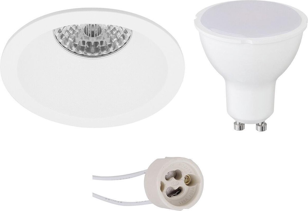 BES LED Led Spot Set - Pragmi Pollon Pro - Gu10 Fitting - Inbouw Rond - Mat - 6w - Helder/koud 6400k - Verdiept - Ø82mm - Wit