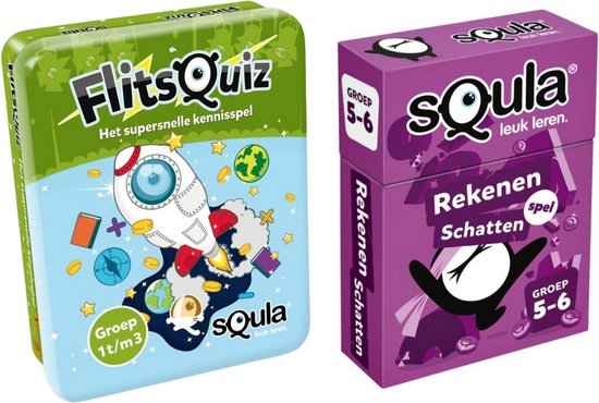 Identity Games Educatieve Spellenbundel - Squla - 2 Stuks - Flitsquiz Groep 1 2 3 & Rekenen Kaartspel (Groep 4&5)