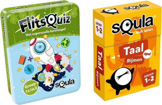 Identity Games Educatieve Spellenbundel - Squla - 2 Stuks - Flitsquiz Groep 1 2 3 & Taal Kaartspel (Groep 1&2)
