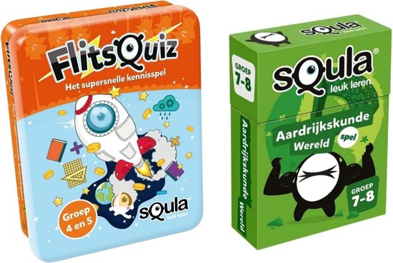 Identity Games Educatieve Spellenbundel - Squla Kaartspel -2 Stuks- Flitsquiz Groep 4 5 & Aardrijkskunde (Groep7&8)