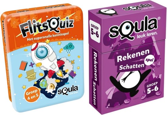 Identity Games Educatieve Spellenbundel - Squla Kaartspel - 2 Stuks - Flitsquiz Groep 4 5 & Rekenen (Groep 5&6)