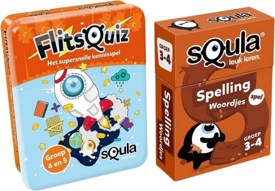 Identity Games Educatieve Spellenbundel - Squla Kaartspel - 2 Stuks - Flitsquiz Groep 4 5 & Spelling (Groep 3&4)