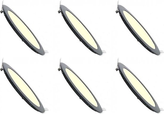 BES LED Led Downlight Slim 6 Pack - Inbouw Rond 6w - Warm Wit 3000k - Mat Aluminium - Ø120mm - Zwart