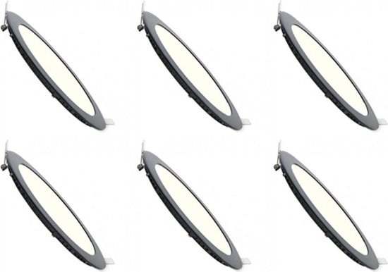 BES LED Led Downlight Slim 6 Pack - Inbouw Rond 6w - Dimbaar - Natuurlijk Wit 4200k - Mat Aluminium - Ø120mm - Zwart