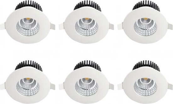 BES LED Led Spot 6 Pack - Inbouwspot - Rond 6w - Waterdicht Ip65 - Natuurlijk 4200k - Mat Aluminium - Ø90mm - Wit