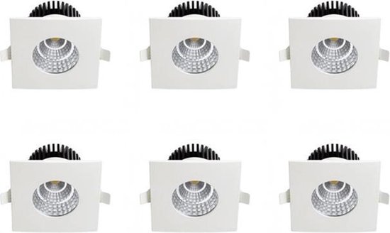 BES LED Led Spot 6 Pack - Inbouwspot - Vierkant 6w - Waterdicht Ip65 - Natuurlijk 4200k - Mat Aluminium - 90mm - Wit