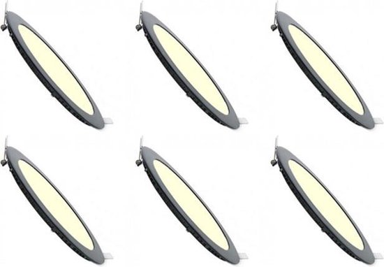 BES LED Led Downlight Slim 6 Pack - Inbouw Rond 3w - Warm Wit 3000k - Mat Aluminium - Ø90mm - Zwart