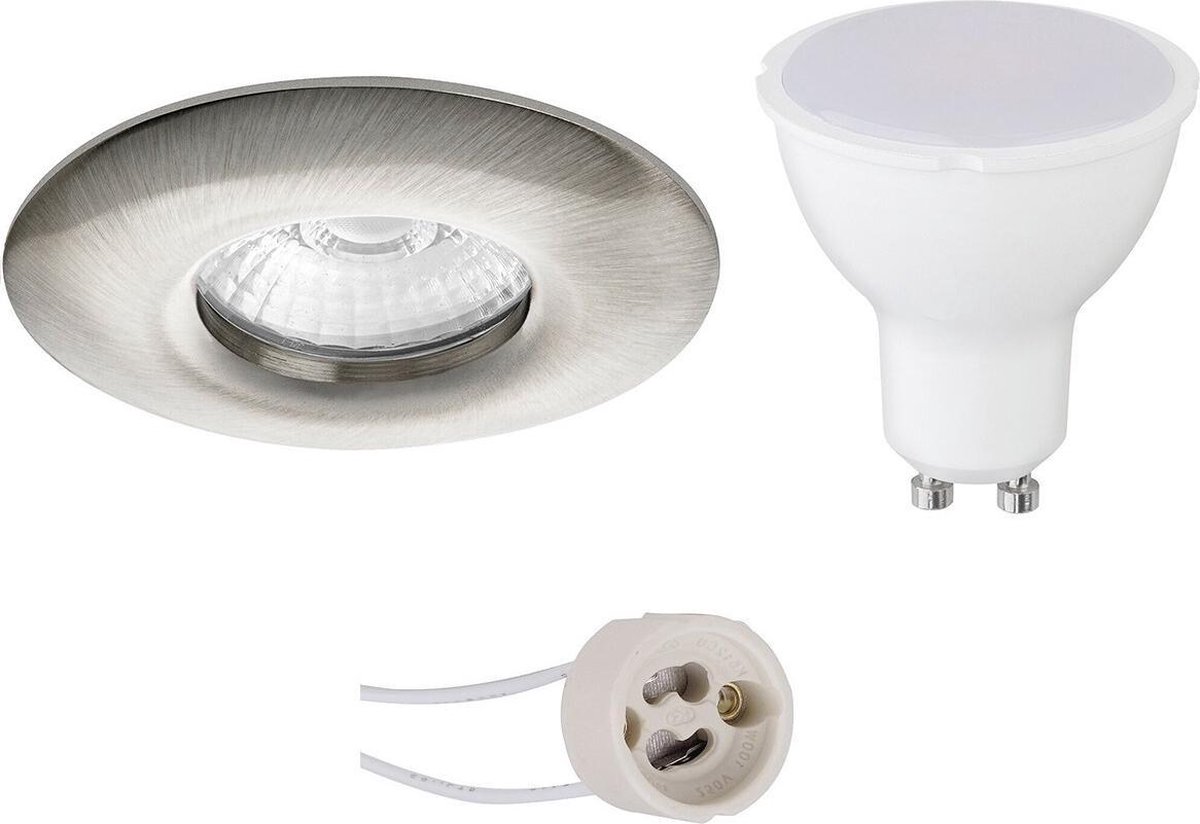 BES LED Led Spot Set - Pragmi Luno Pro - Waterdicht Ip65 - Gu10 Fitting - Dimbaar - Inbouw Rond - Mat Nikkel - 6w - Natuurlijk