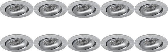 BES LED Spot Armatuur 10 Pack - Pragmi Delton Pro - Gu10 Fitting - Inbouw Rond - Mat Zilver - Aluminium - Kantelbaar - Ø82mm