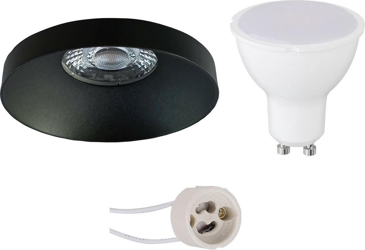 BES LED Led Spot Set - Pragmi Vrito Pro - Gu10 Fitting - Inbouw Rond - Mat - 6w - Warm Wit 3000k - Ø82mm - Zwart