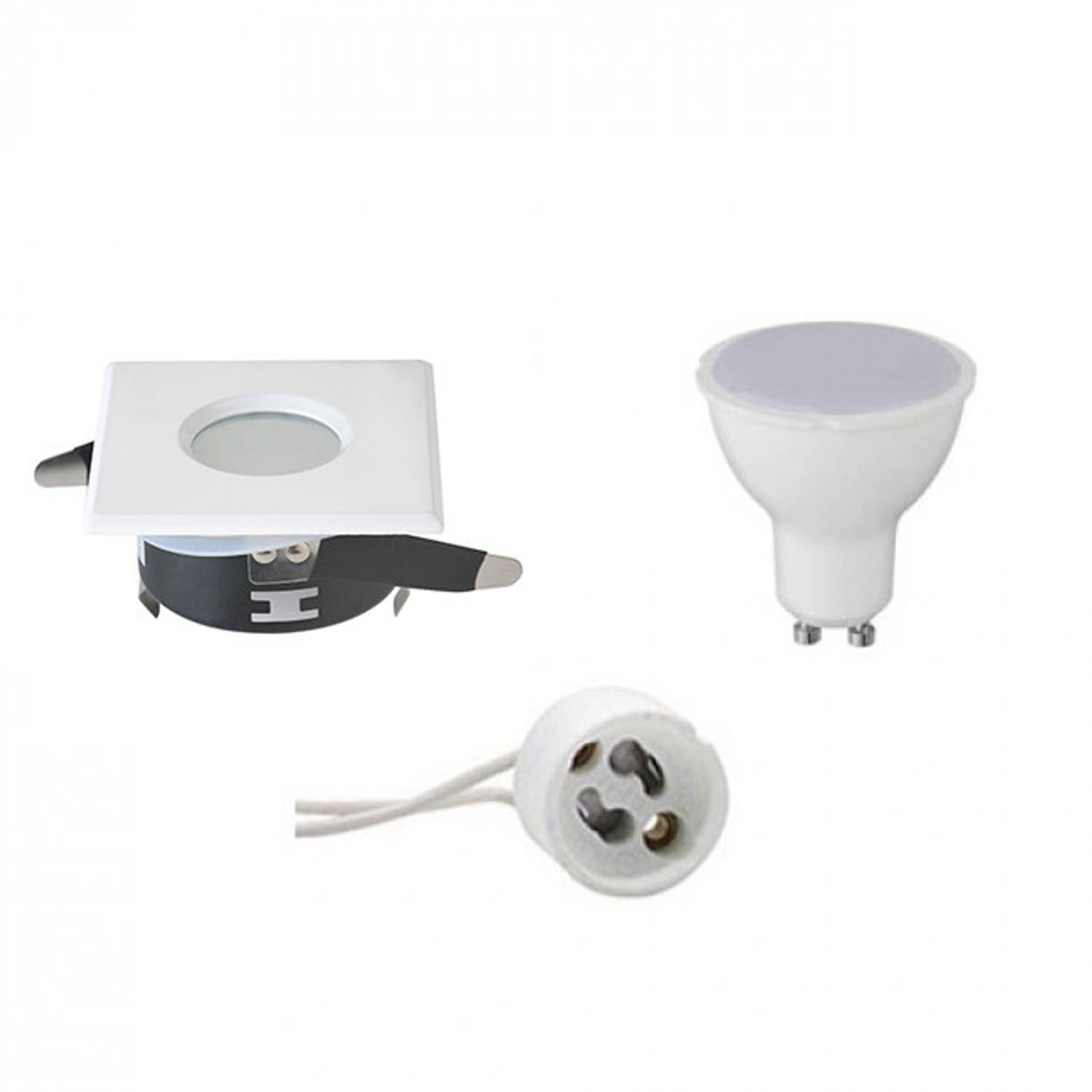 BES LED Led Spot Set - Gu10 Fitting - Waterdicht Ip65 - Inbouw Vierkant - Mat - 4w - Natuurlijk 4200k - 82mm - Wit