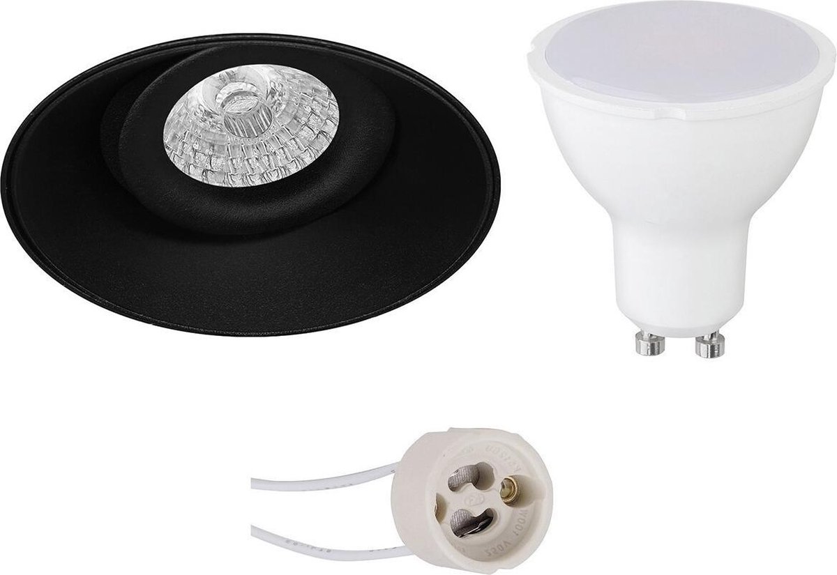 BES LED Led Spot Set - Pragmi Nivas Pro - Gu10 Fitting - Inbouw Rond - Mat - 4w - Warm Wit 3000k - Trimless - Kantelbaar - - Zwart