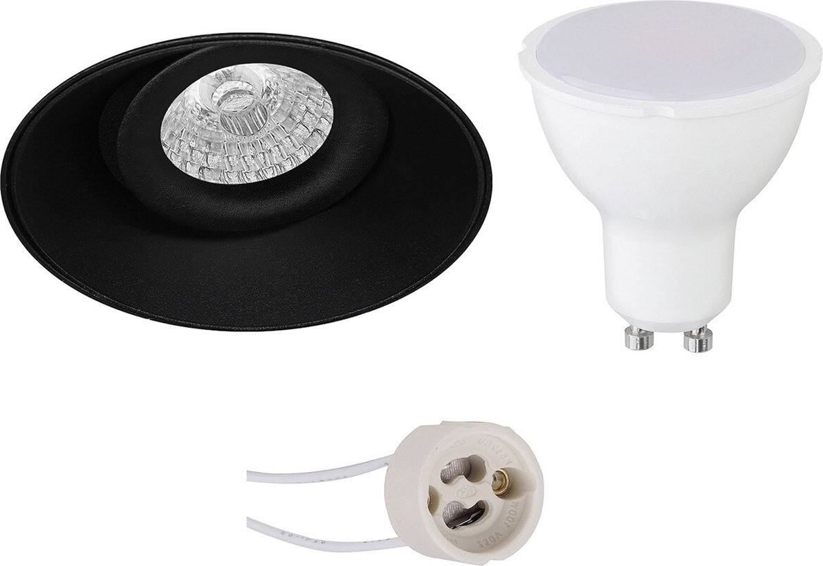 BES LED Led Spot Set - Pragmi Nivas Pro - Gu10 Fitting - Inbouw Rond - Mat - 4w - Helder/koud Wit 6400k - Trimless - - Zwart