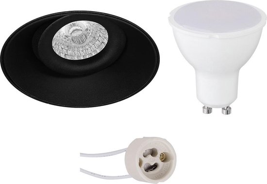 BES LED Led Spot Set - Pragmi Nivas Pro - Gu10 Fitting - Inbouw Rond - Mat - 6w - Helder/koud Wit 6400k - Trimless - - Zwart