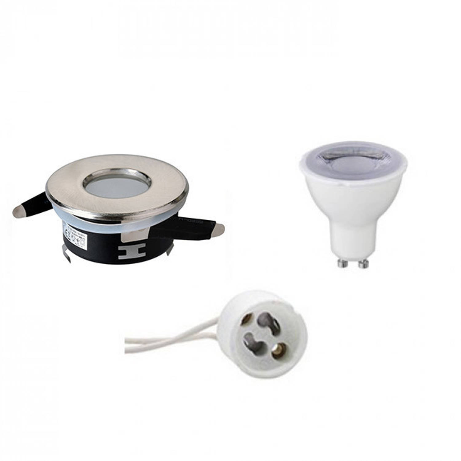 BES LED Led Spot Set - Aigi - Gu10 Fitting - Waterdicht Ip65 - Dimbaar - Inbouw Rond - Mat Chroom - 6w - Warm 3000k - Ø82mm - Wit