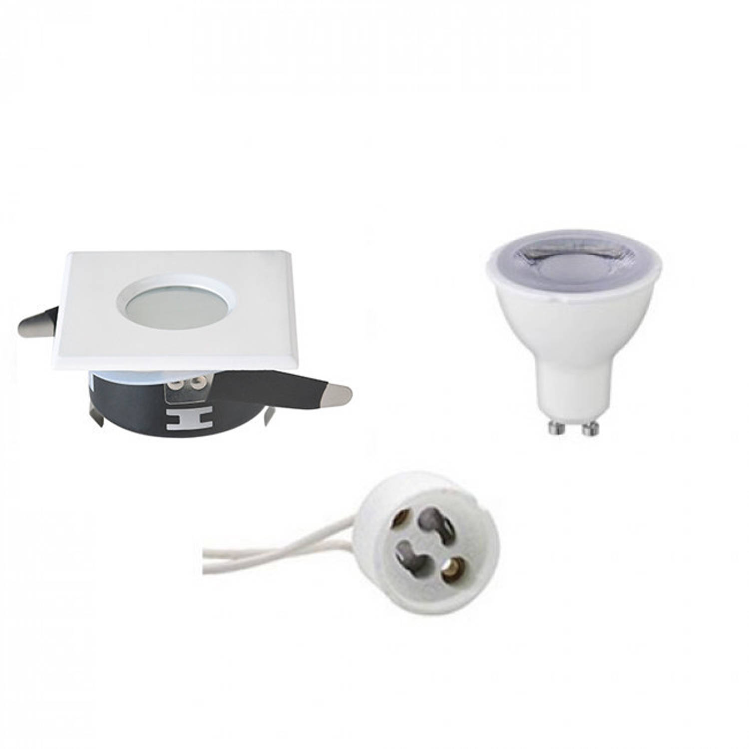 BES LED Led Spot Set - Gu10 Fitting - Waterdicht Ip65 - Dimbaar - Inbouw Vierkant - Mat - 6w - Warm 3000k - 82mm - Wit