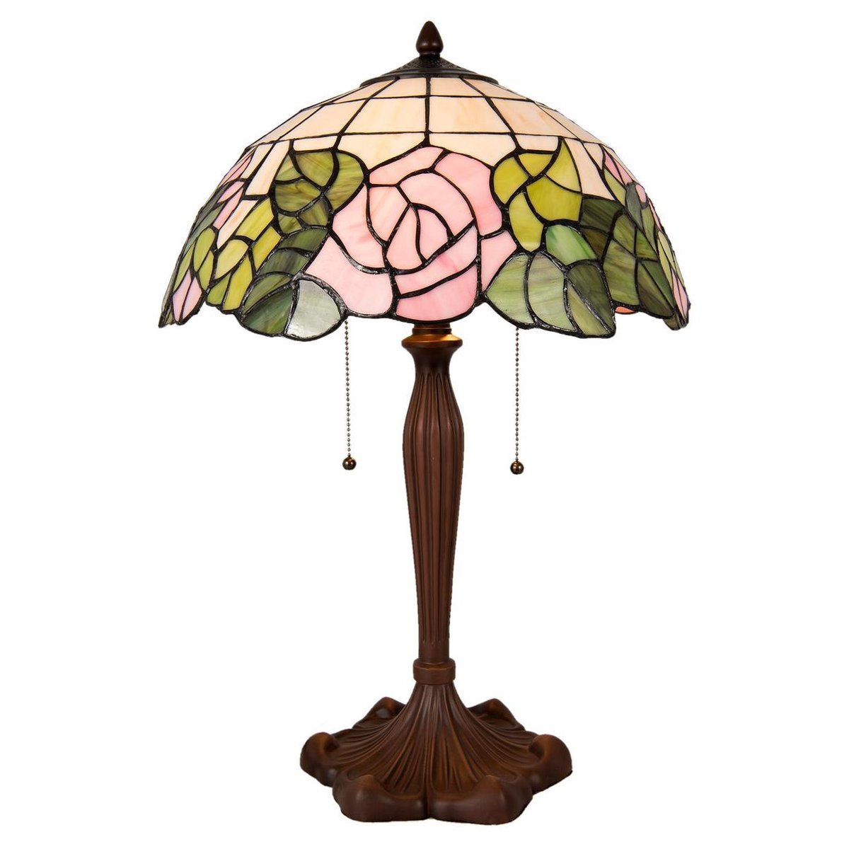 Clayre & Eef Tafellamp Tiffany ø 40x61 Cm E27/max. 2x60 Watt -, Groen, Roze - Ijzer, Glas, Kunststof - Bruin