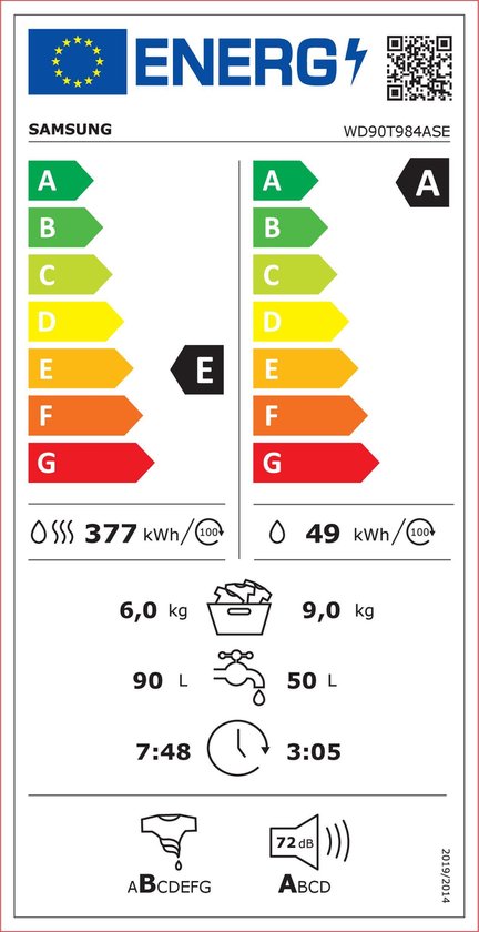 Samsung WD90T984ASE/S2 9/6 kg