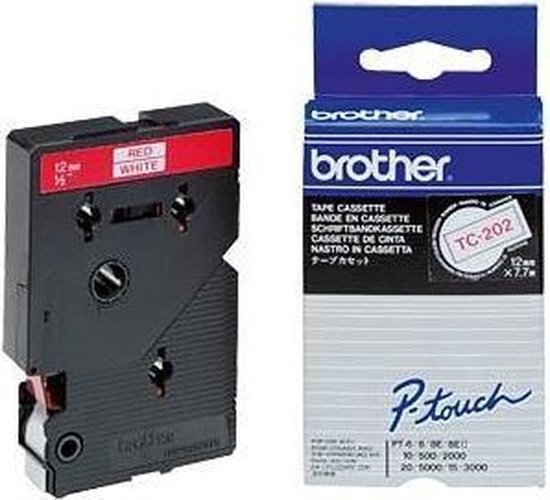 Brother TC-202 - 12mm - red on white for PT-8E / PT-2000 / PT-3000 / PT-5000