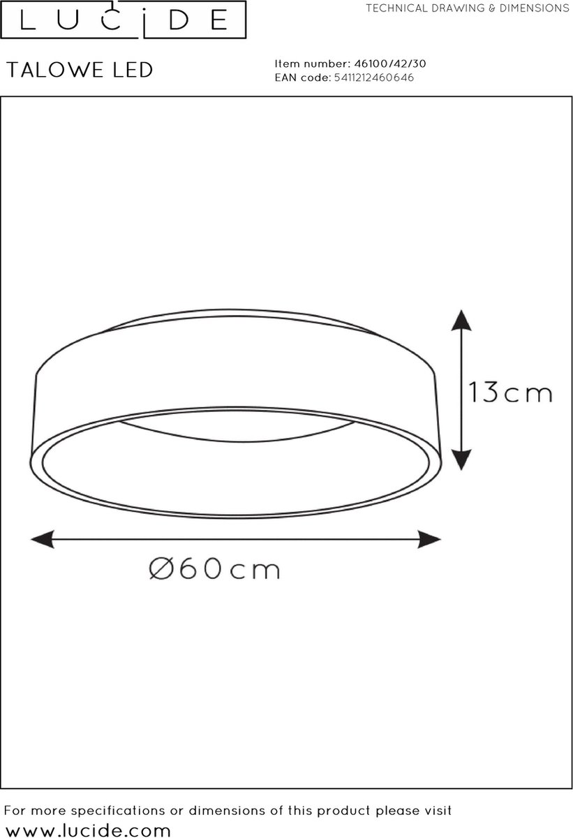 Lucide Talowe LED Plafondlamp Ø 60 cm - Zwart