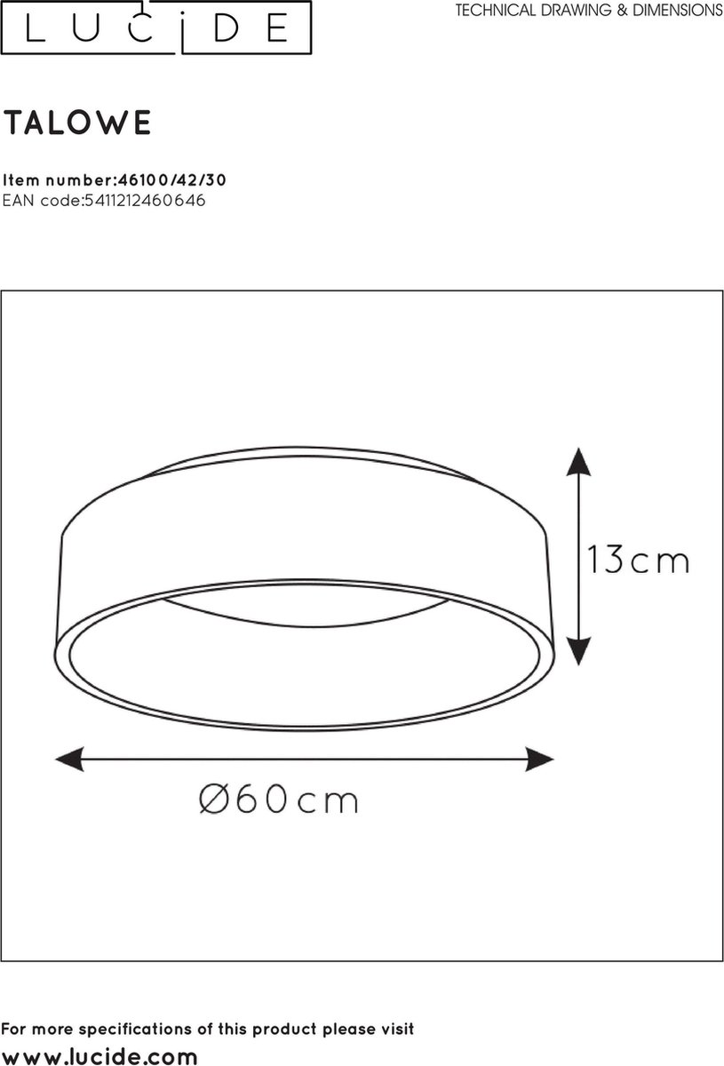 Lucide Talowe LED Plafondlamp Ø 60 cm - Zwart