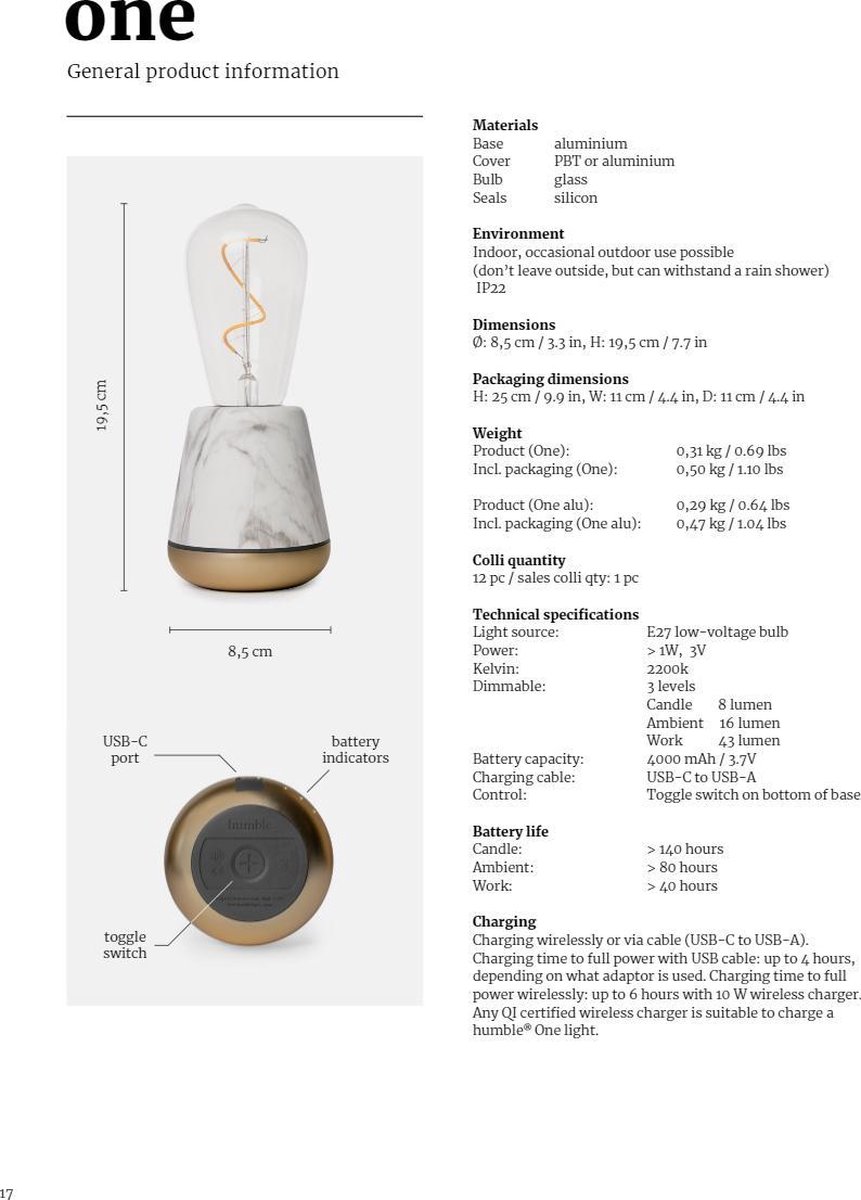 HUMBLE ONE Draadloze Tafellamp - Wit