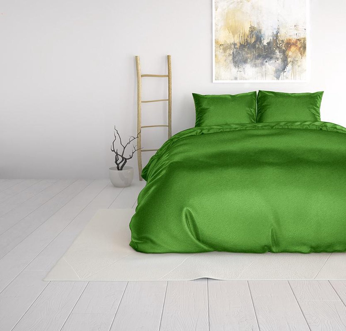 Sleeptime Satijn Geweven Uni - Lits-jumeaux (240 x 220 cm + 2 kussenslopen) Dekbedovertrek - Groen