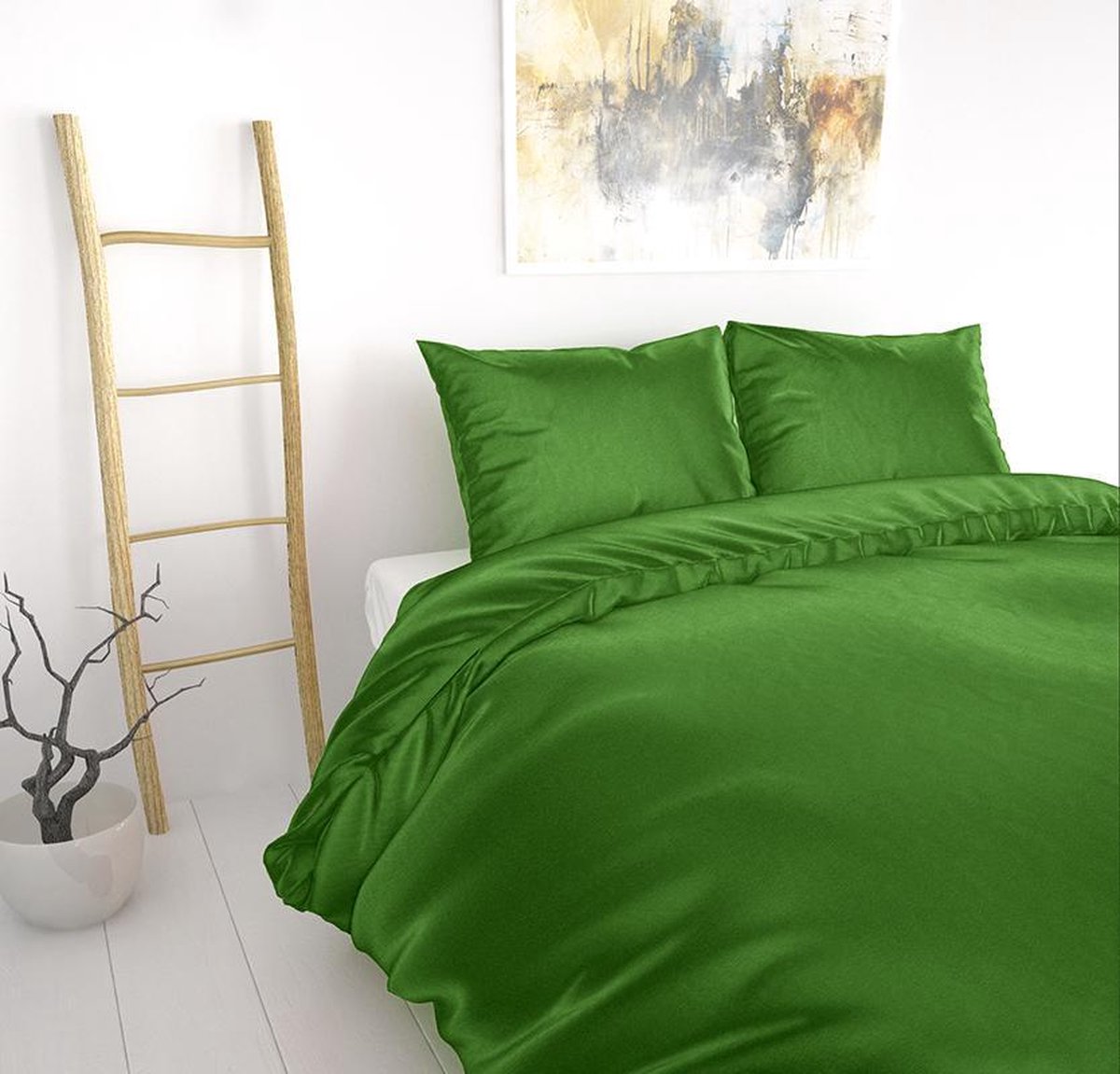 Sleeptime Satijn Geweven Uni - Lits-jumeaux (240 x 220 cm + 2 kussenslopen) Dekbedovertrek - Groen