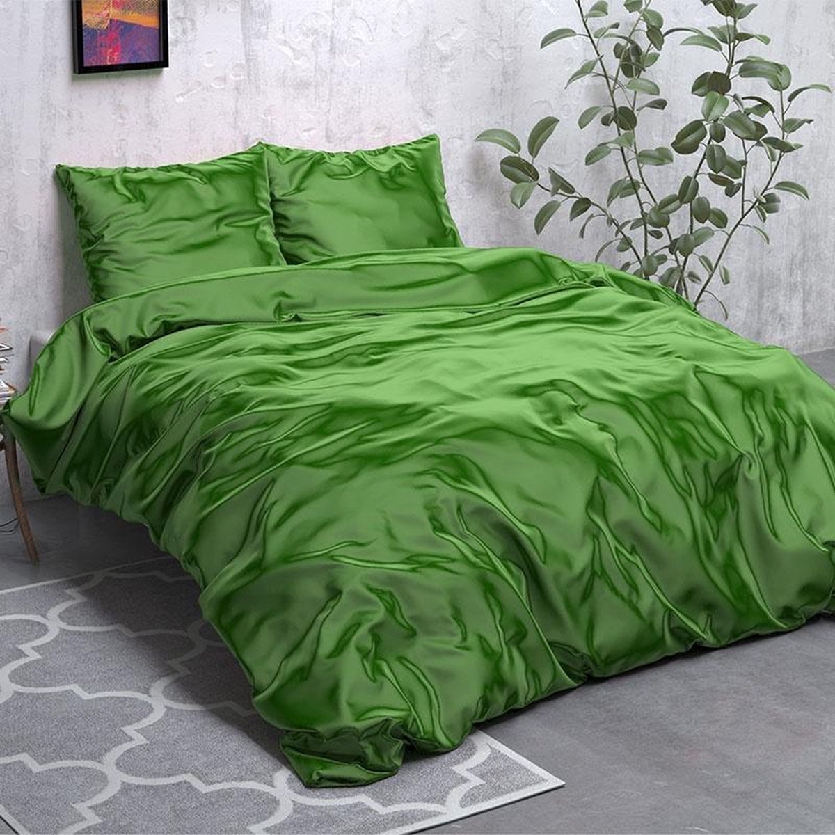 Sleeptime Satijn Geweven Uni - Lits-jumeaux (240 x 220 cm + 2 kussenslopen) Dekbedovertrek - Groen