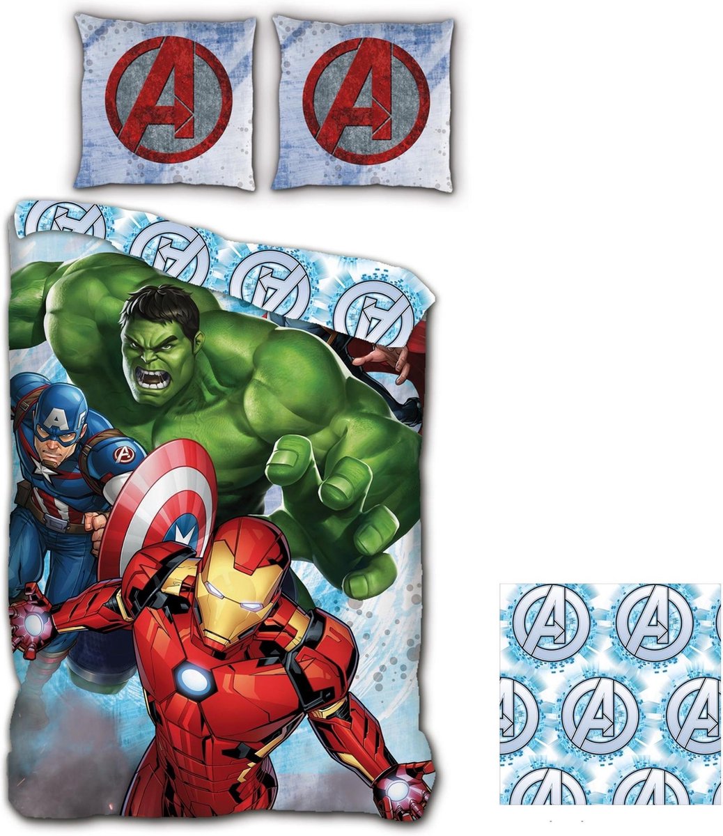 Marvel Dekbedovertrek Team - Eenpersoons - 140 x 200 cm - Multi - Blauw